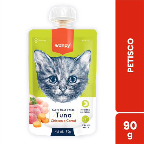 Petisco Para Gatos Wanpy Creamy Sabor Atum, Frango E Cenoura Sachê Com 90g