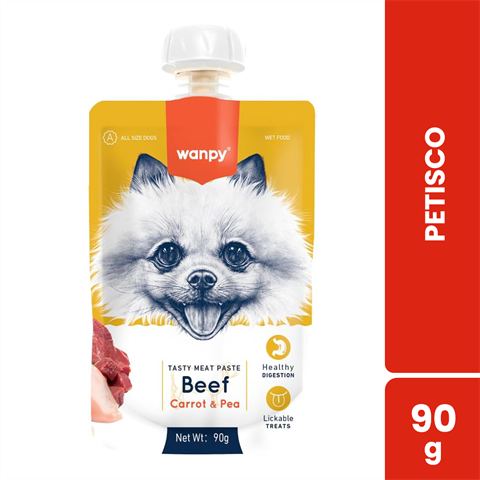 Petisco Para Cães Wanpy Creamy Sachê Sabor Carne, Cenoura E Ervilha Com 90g