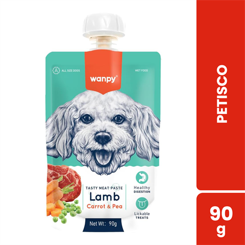 Petisco Para Cães Wanpy Creamy Sachê Sabor Cordeiro, Cenoura E Ervilha Com 90g