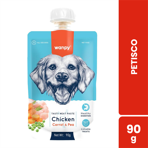 Petisco Para Cães Wanpy Creamy Sachê Sabor Frango, Cenoura E Ervilha Com 90g