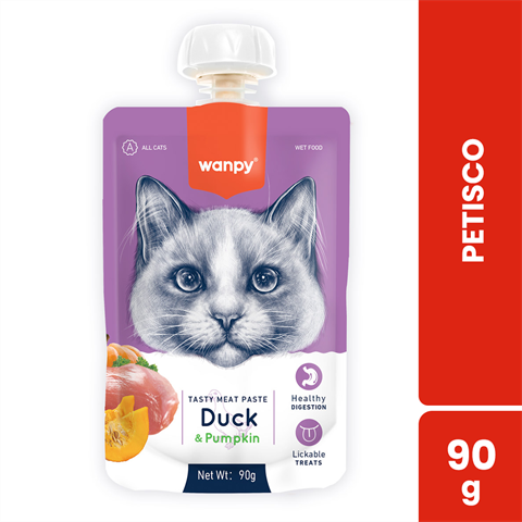 Petisco Para Gatos Wanpy Creamy Sabor Pato E Abóbora Sachê Com 90g