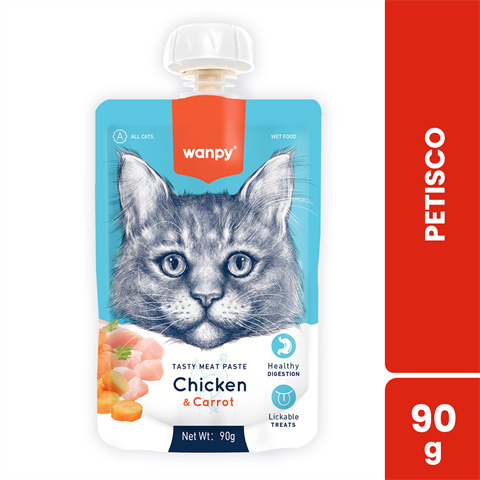 Petisco Para Gatos Wanpy Creamy Sabor Frango E Cenoura Sachê Com 90g