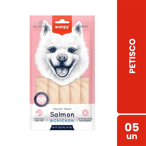 Petisco Para Cães Wanpy Creamy Sabor Salmão E Frango Sachê Com 5 Unidades