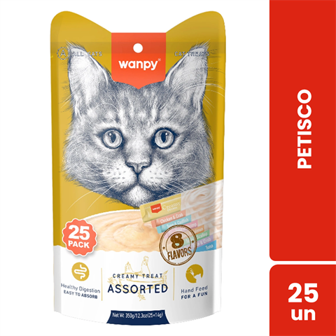 Petisco Para Gatos Wanpy Creamy Sabores Sortidos Saco Com 25 Unidades