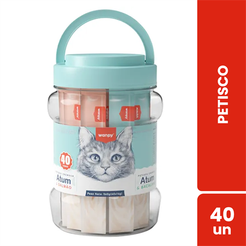 Petisco Para Gatos Wanpy Creamy Sabor Atum E Salmão + Atum E Bacalhau Com 40 Unidades