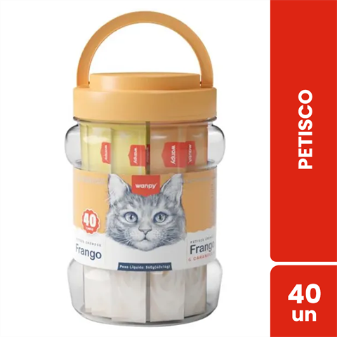 Petisco Para Gatos Wanpy Creamy Sabor Frango + Frango E Caranguejo Com 40 Unidades