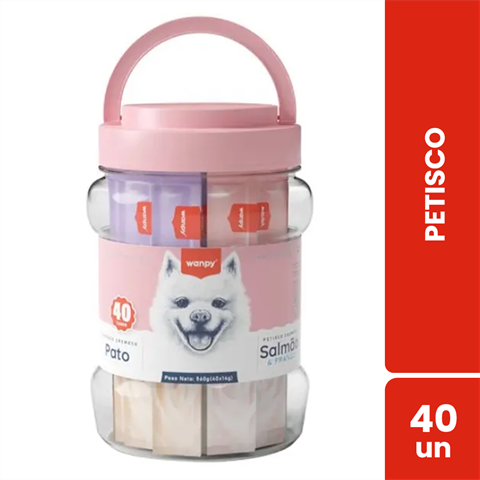 Petisco Para Cães Wanpy Creamy Sabor Pato + Salmão E Frango Com 40 Unidades