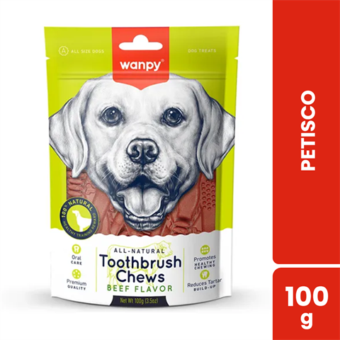 Petisco Para Cães Wanpy Toothbrush Chews Sabor Carne Com 100g