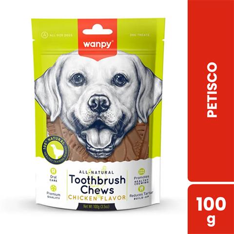 Petisco Para Cães Wanpy Toothbrush Chews Sabor Frango Com 100g