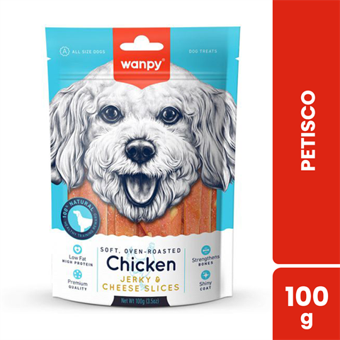Petisco Para Cães Wanpy Fatias De Frango E Queijo Com 100g