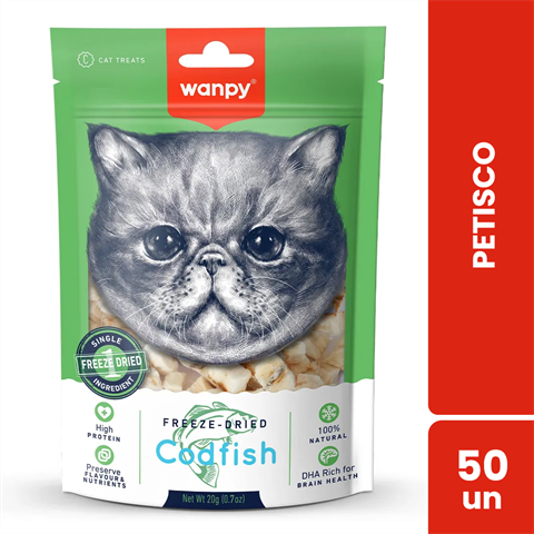 Petisco Para Gatos Wanpy Freeze-Dried Bacalhau Com 20g