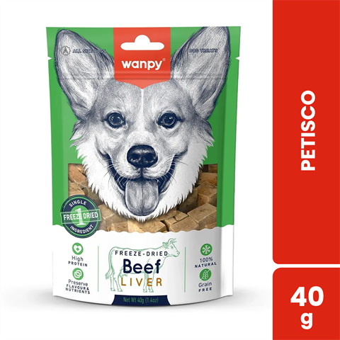 Petisco Para Cães Wanpy Freeze Dried Sabor Fígado Bovino Com 40g
