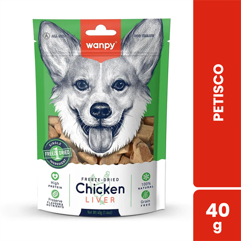 Petisco Para Cães Wanpy Freeze Dried Sabor Fígado De Frango Com 40g
