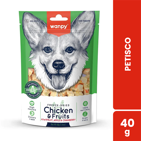 Petisco Para Cães Wanpy Freeze Dried Sabor Frango E Frutas Com 40g