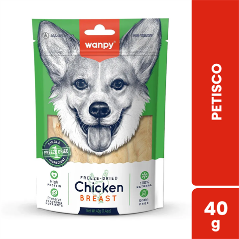 Petisco Para Cães Wanpy Freeze Dried Sabor Peito De Frango Com 40g