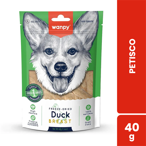 Petisco Para Cães Wanpy Freeze Dried Sabor Peito De Pato Com 40g