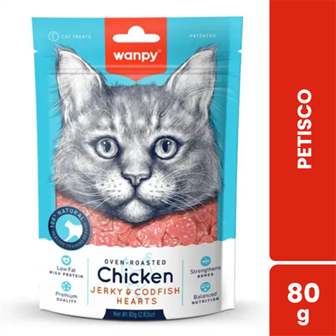 Petisco Para Gatos Wanpy Mini Coracões Sabor Frango E Peixe Com 80g