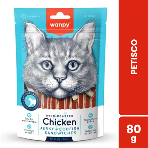 Petisco Para Gatos Wanpy Mini Tiras De Frango E Peixe Com 80g