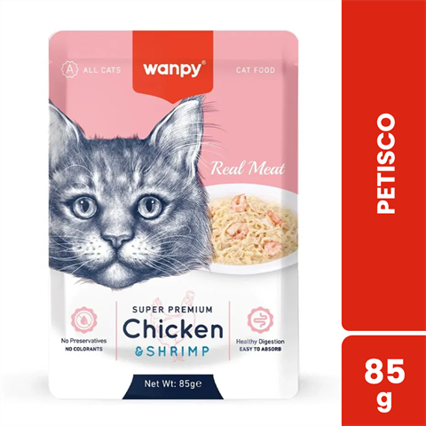 Petisco Para Gatos Wanpy Super Premium Sabor Frango E Camarão Sachê Com 85g
