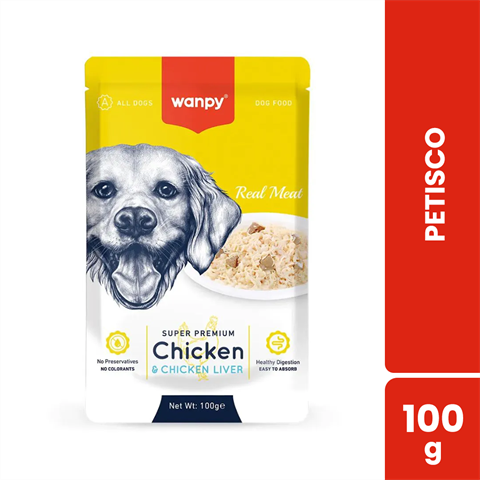Petisco Para Cães Wanpy Super Premium Sachê Sabor Frango E Figado De Frango Com 100g