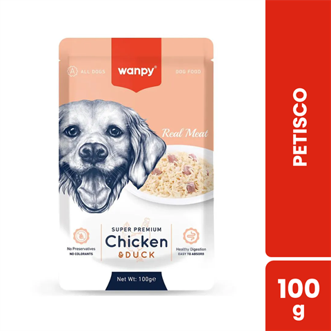 Petisco Para Cães Wanpy Super Premium Sachê Sabor Frango E Pato Com 100g