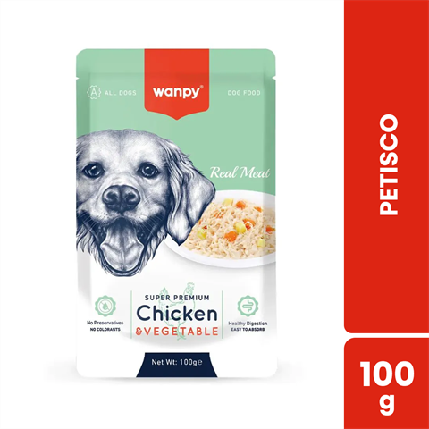 Petisco Para Cães Wanpy Super Premium Sachê Sabor Frango E Vegetais Com 100g