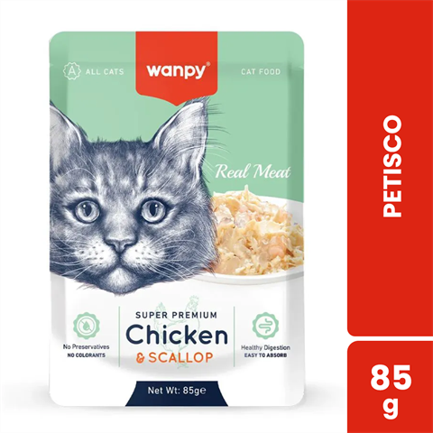 Petisco Para Gatos Wanpy Super Premium Sabor Frango E Vieira Sachê Com 85g