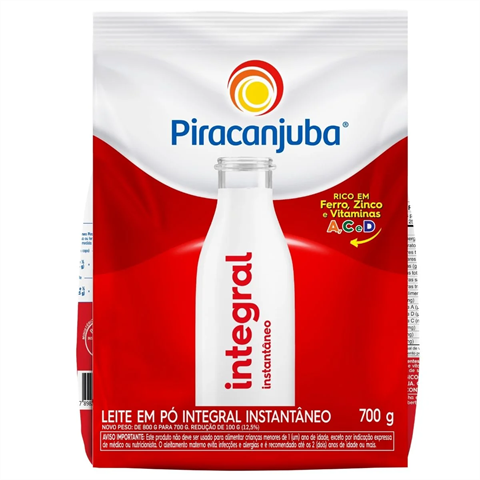 Leite Em Pó Piracanjuba Integral Instantâneo Com 700g