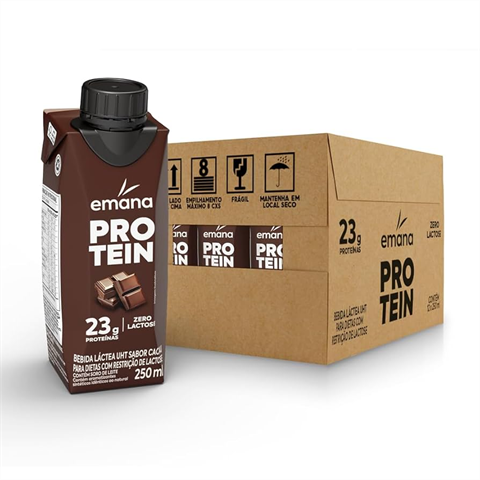 Bebida Láctea Emana Protein Zero Lactose Sabor Cacau Com 12 Unidades De 250ml