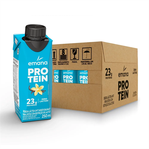 Bebida Láctea Emana Protein Zero Lactose Sabor Baunilha Com 12 Unidades De 250ml