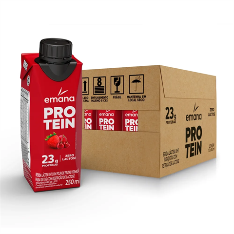 Bebida Láctea Emana Protein Zero Lactose Sabor Frutas Vermelhas Com 12 Unidades De 250ml