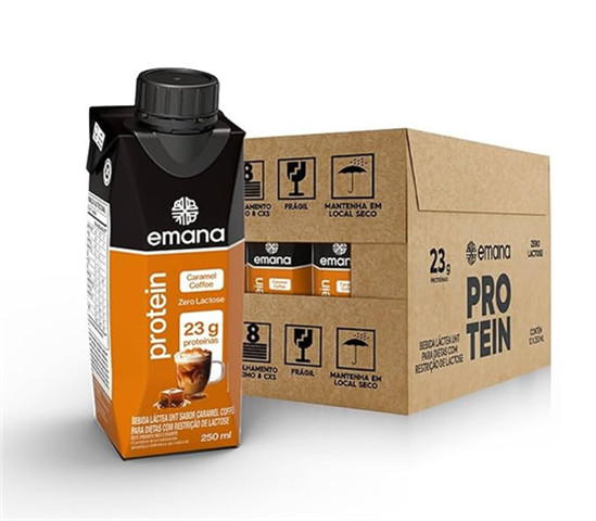 Bebida Láctea Emana Protein Zero Lactose Sabor Caramelo Com 12 Unidades De 250ml