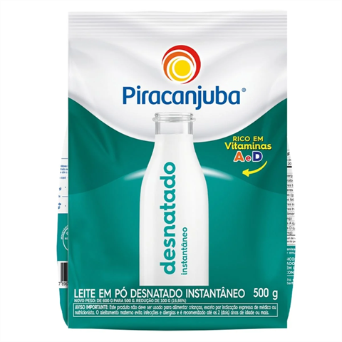Leite Em Pó Piracanjuba Desnatado Instantâneo Com 500g