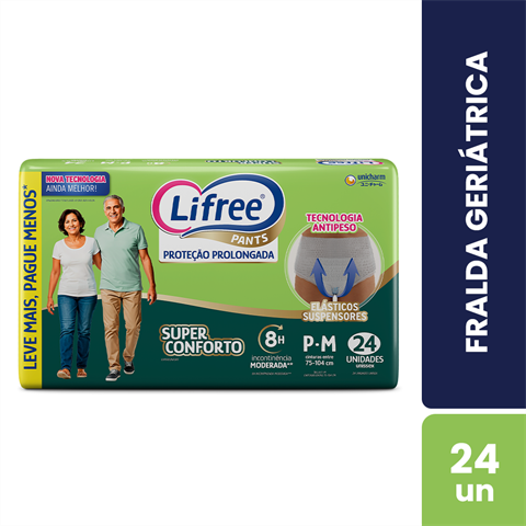 Fralda Geriátrica Lifree Pants Super Conforto P/M Com 24 Unidades