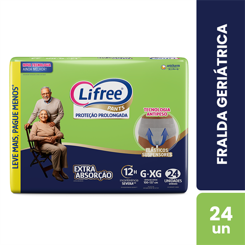 Fralda Geriátrica Lifree Pants Extra Absorção G/XG Com 24 Unidades
