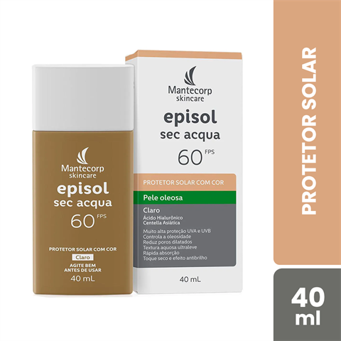 Protetor Solar Facial Mantecorp Skincare Episol Sec Acqua FPS60 Claro Com 40ml