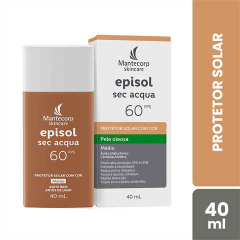 Protetor Solar Facial Mantecorp Skincare Episol Sec Acqua FPS60 Médio Com 40ml