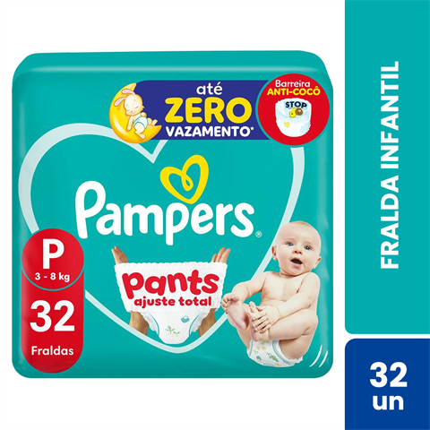 Fralda Infantil Pampers Pants Ajuste Total P Com 32 Unidades