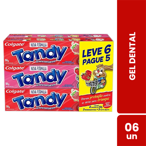 Pack Creme Dental Colgate Tandy Com 3 Unidades Sabor Morango 50g + 3 Unidades Sabor Tutti Frutti 50g