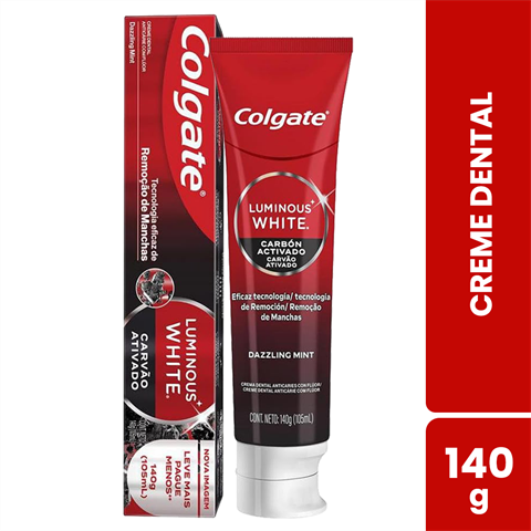 Creme Dental Colgate Luminous White Carvão Ativado Com 140g