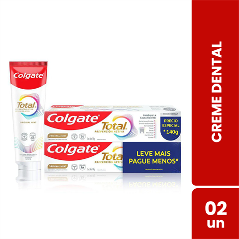 Pack Creme Dental Colgate Total Prevenção Ativa Original Mint Com 2 Unidades De 140g