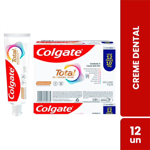Pack Creme Dental Colgate Total Prevenção Ativa Original Mint Com 50g Leve 12 Pague 10