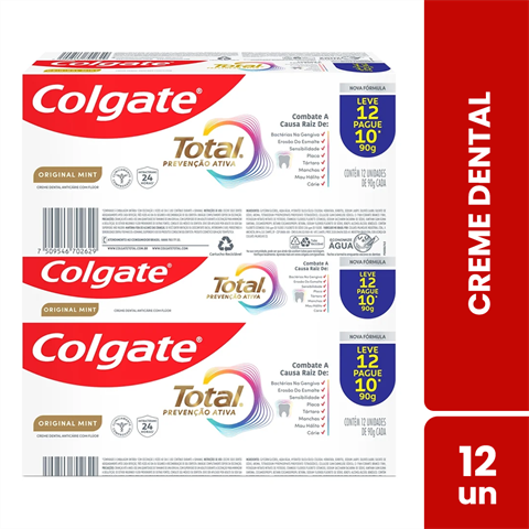 Pack Creme Dental Colgate Total Prevenção Ativa Original Mint Com 90g Leve 12 Pague 10