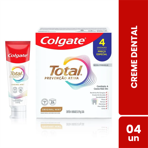 Pack Creme Dental Colgate Total Prevenção Ativa Original Mint Com 4 Unidades De 90g