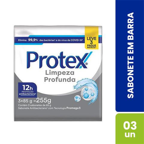 Sabonete Em Barra Protex Limpeza Profunda Com 3 Unidades De 85g