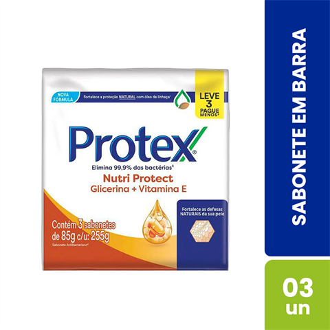 Sabonete Em Barra Protex Nutri Protect Glicerina + Vitamina E Com 3 Unidades De 85g