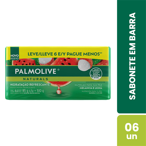Sabonete Em Barra Palmolive Naturals Hidratação Refrescante Melancia E Lichia Com 6 Unidades De 85g