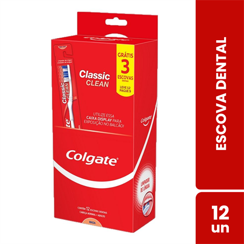 Pack Escova Dental Colgate Classic Clean Macia Com 12 Unidades