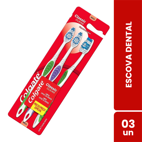 Pack Escova Dental Colgate Classic Clean Macia Com 3 Unidades