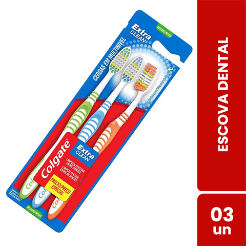 Pack Escova Dental Colgate Extra Clean Média Com 3 Unidades